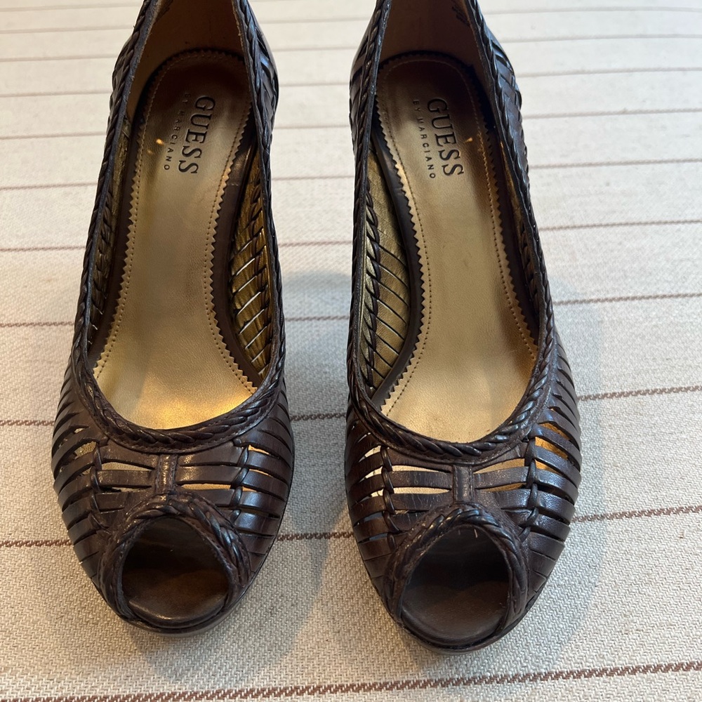 Guess by Marciano Dark Brown Peep Toe Heels